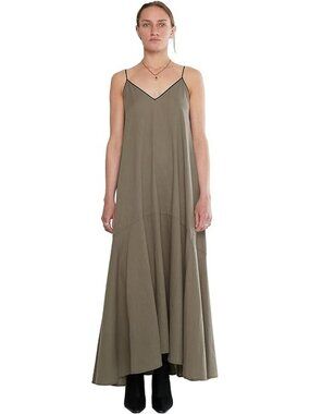 GaryGraham422 Sleeveless Maxi Scorpion Slip Dress Khaki Tie Back Flowy Women M